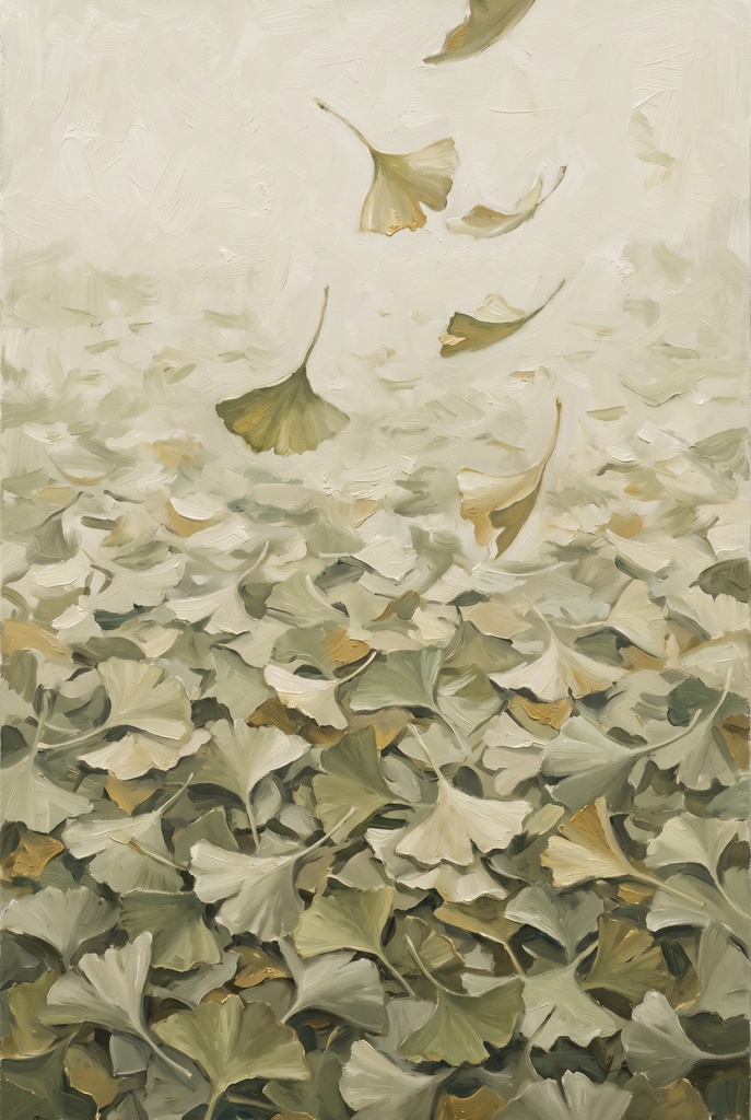 風水 八宅派の「伏位」の方位|銀杏・もみじ・雨粒の葉の絵6枚と解説のセット(A4・A3 相当の印刷用PDF+スマホ壁紙)(絵は AI 生成)