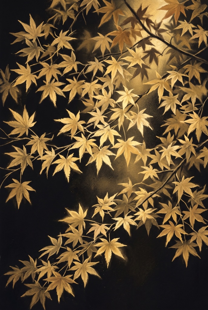 風水 八宅派の「伏位」の方位|銀杏・もみじ・雨粒の葉の絵6枚と解説のセット(A4・A3 相当の印刷用PDF+スマホ壁紙)(絵は AI 生成)