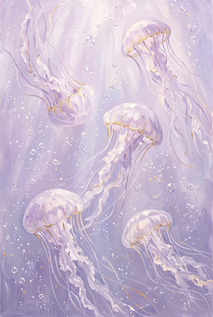 【スマホ壁紙】クラゲの絵|寝室・洗面所・夏(A4印刷用つき)(絵は AI 生成)