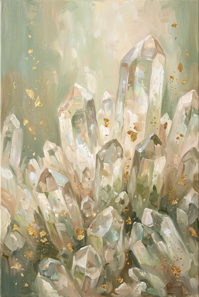 水晶と八角形の絵6枚|書斎・デスクまわりに飾るアートとスマホ壁紙(絵は AI 生成)