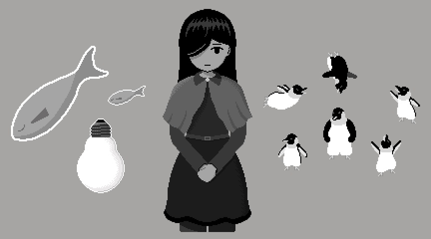 ドット絵素材（プロトタイプ虚無ガールとマッチョペンギンたち）