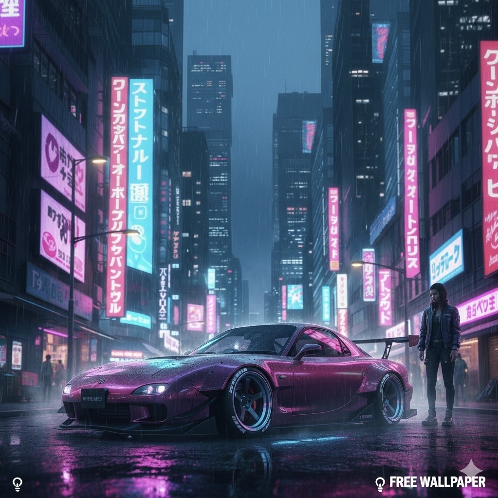 【スマホ壁紙】Cyberpunk RX-7 / Night City