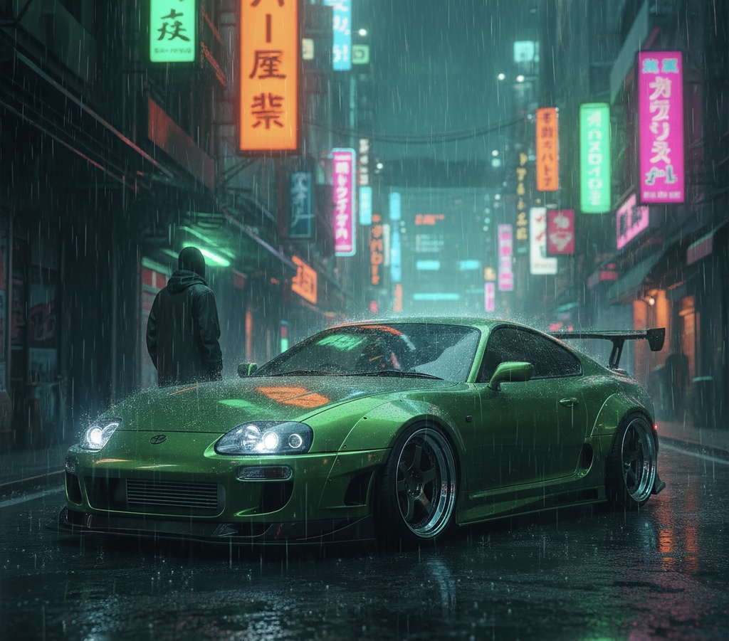 【JDM × Cyberpunk】TOYOTA SUPRA A80 "Neon Acid Green" - Ultra HD Wallpaper