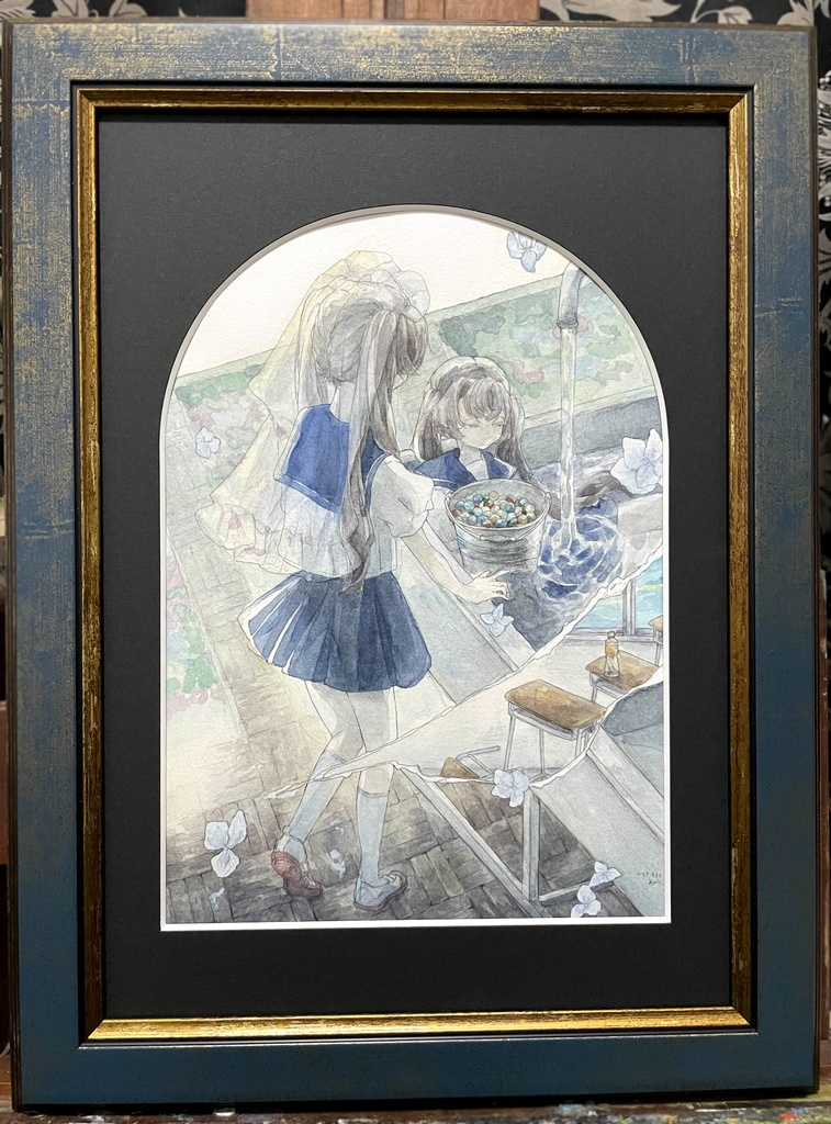 原画「ビー玉を洗う美術室」