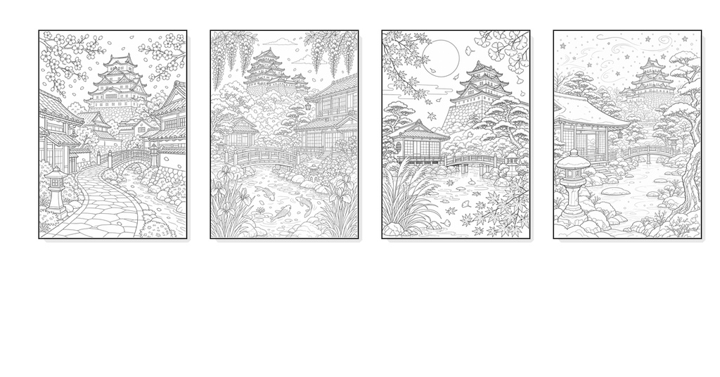 日本の四季の塗り絵 10ページ｜Japanese Four Seasons Coloring Pages｜印刷用PDF・PNGセット