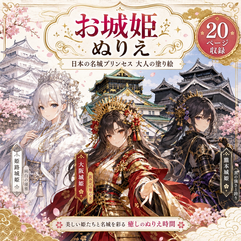 無料お試し｜お城姫ぬりえ 姫路白華｜A4印刷用PDF