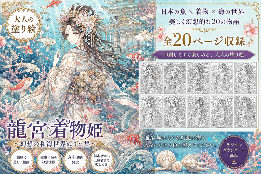 龍宮着物姫 ― 幻想の和海世界ぬりえ集
