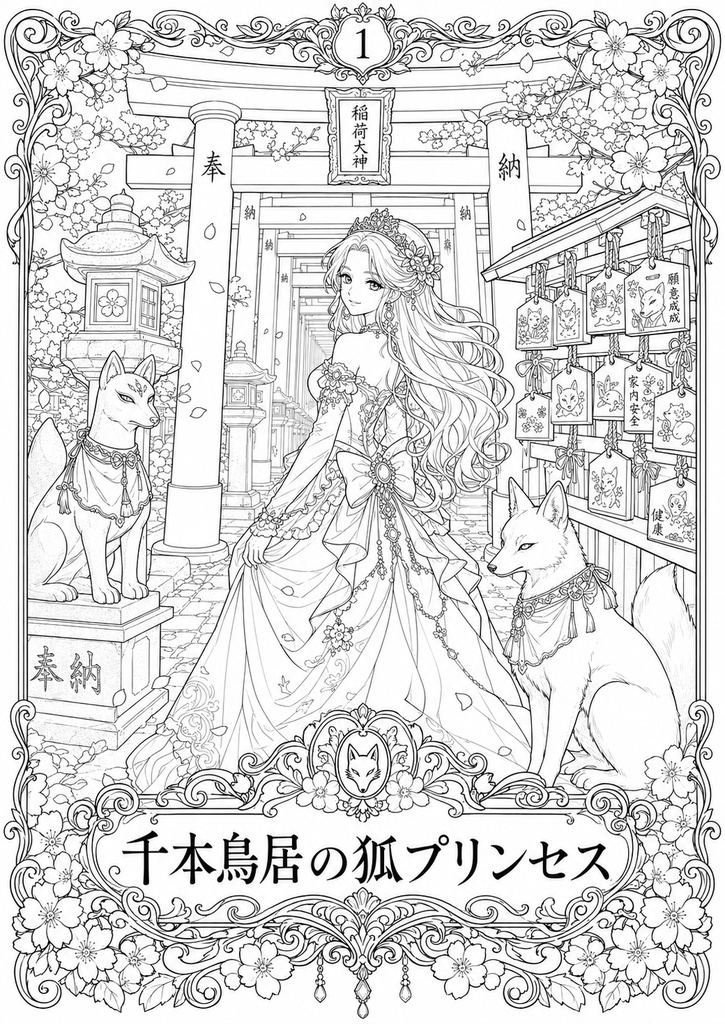 日本お寺と神社をめぐる幻想プリンセスの大人の塗り絵 無料