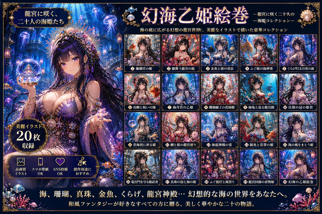 幻海乙姫絵巻 ― 龍宮に咲く二十人の海姫ぬりえ集 ―