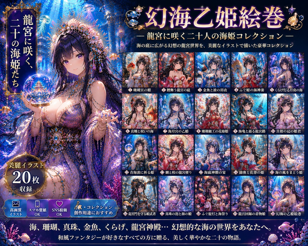 幻海乙姫絵巻 ― 龍宮に咲く二十人の海姫ぬりえ集 ―ミニバック