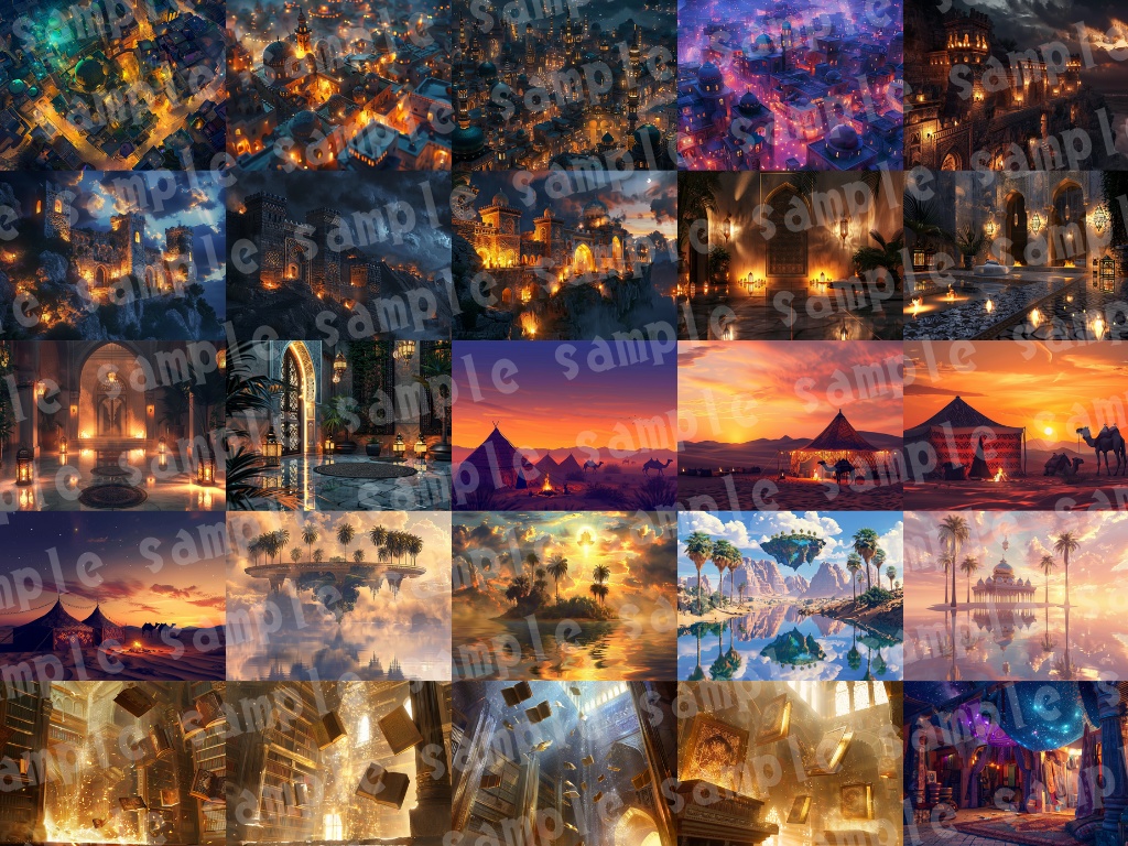 🕌【アラビア風背景素材パック|幻想×中東×ファンタジー】83枚セット