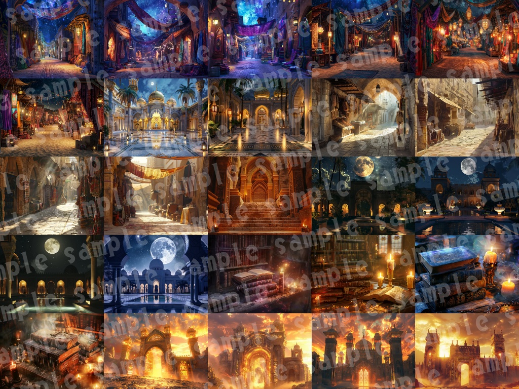 🕌【アラビア風背景素材パック|幻想×中東×ファンタジー】83枚セット