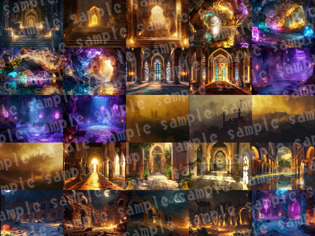 🕌【アラビア風背景素材パック|幻想×中東×ファンタジー】83枚セット