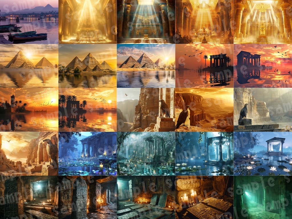 🛕【エジプト風背景素材パック|幻想×古代文明×神殿】90枚セット