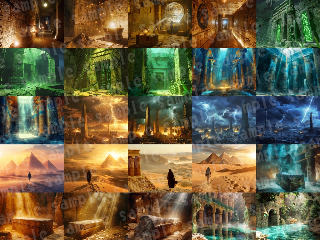 🛕【エジプト風背景素材パック|幻想×古代文明×神殿】90枚セット