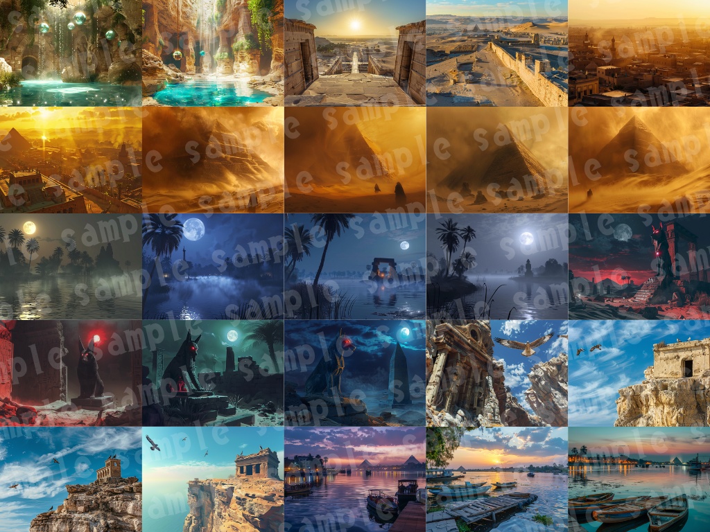 🛕【エジプト風背景素材パック|幻想×古代文明×神殿】90枚セット