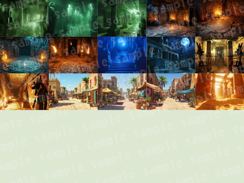 🛕【エジプト風背景素材パック|幻想×古代文明×神殿】90枚セット