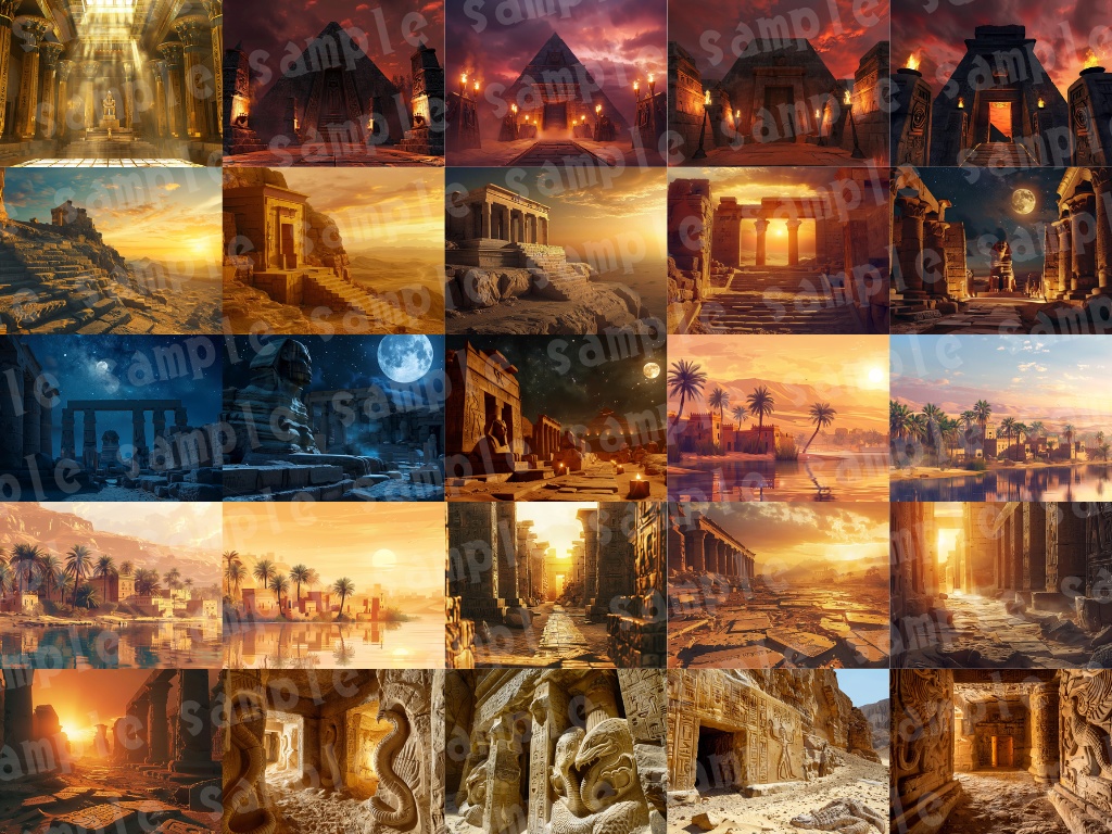 🛕【エジプト風背景素材パック|幻想×古代文明×神殿】82枚セット