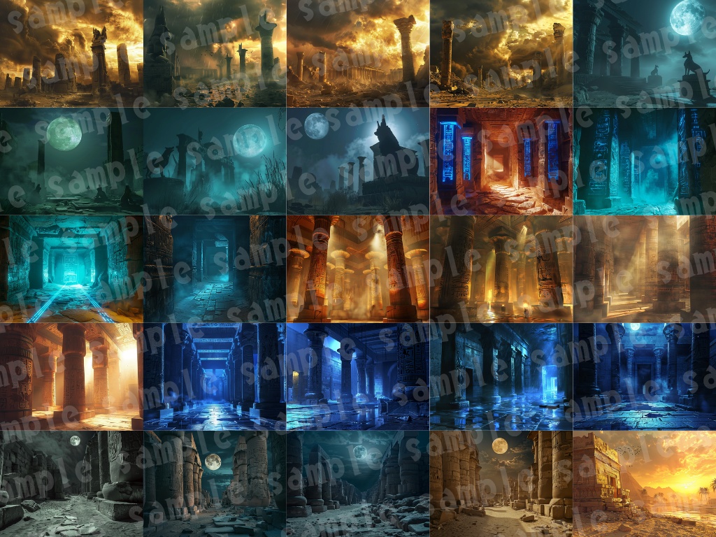 🛕【エジプト風背景素材パック|幻想×古代文明×神殿】82枚セット