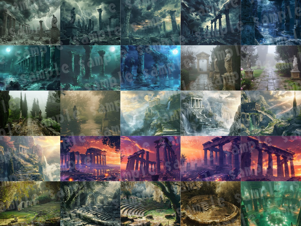 🏛【ギリシャ神話風背景素材パック|幻想×古代神殿×ファンタジー】104枚セット