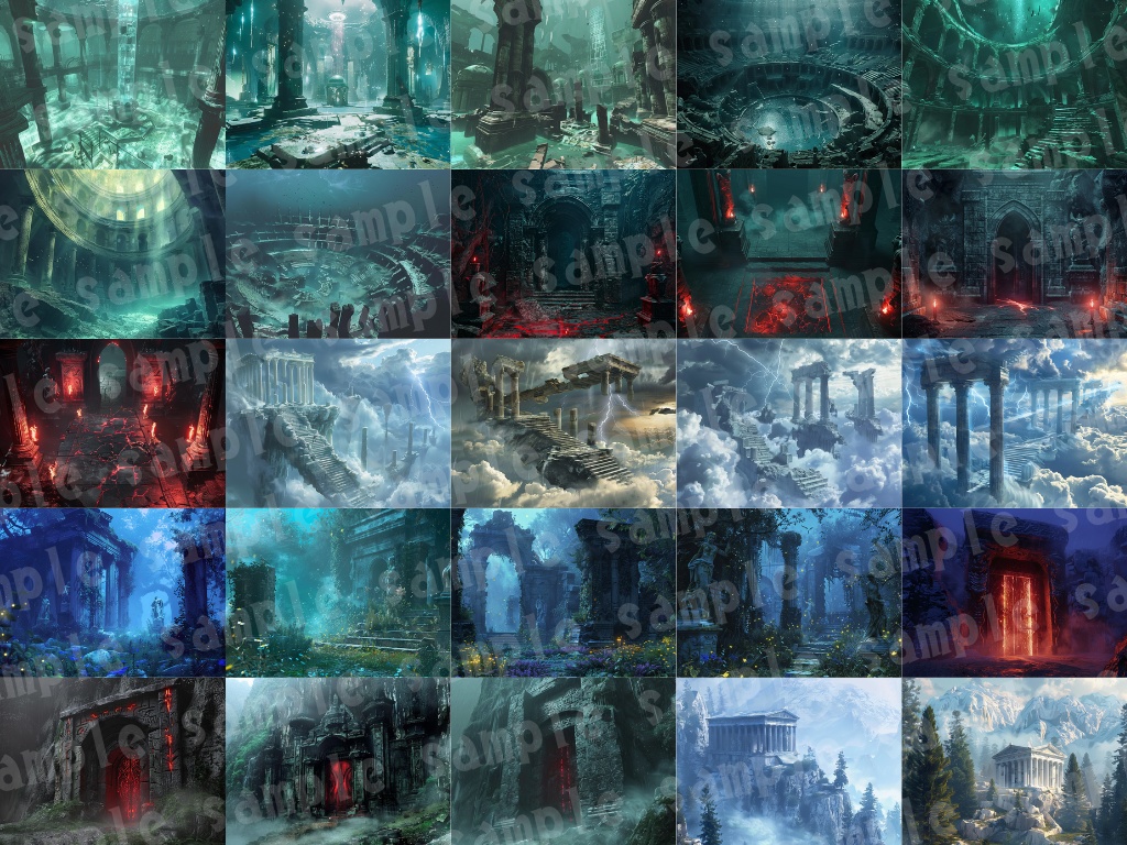 🏛【ギリシャ神話風背景素材パック|幻想×古代神殿×ファンタジー】104枚セット