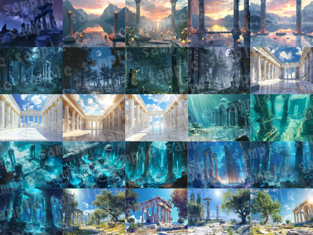 🏛【ギリシャ神話風背景素材パック|幻想×古代神殿×ファンタジー】104枚セット