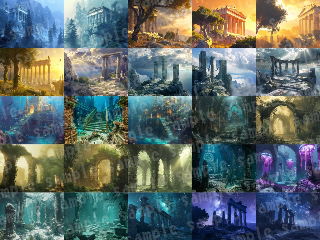 🏛【ギリシャ神話風背景素材パック|幻想×古代神殿×ファンタジー】104枚セット