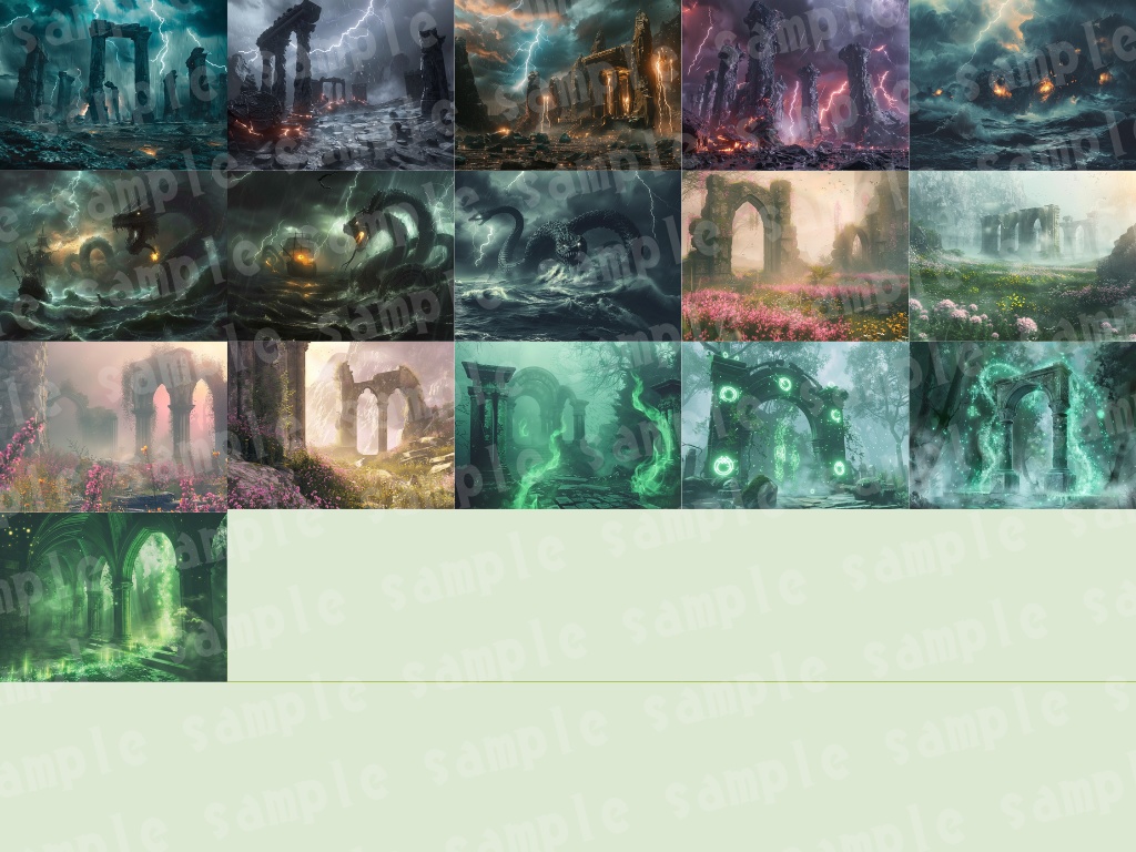 ❄️【北欧神話風背景素材パック|幻想×神話×氷と神殿】91枚セット