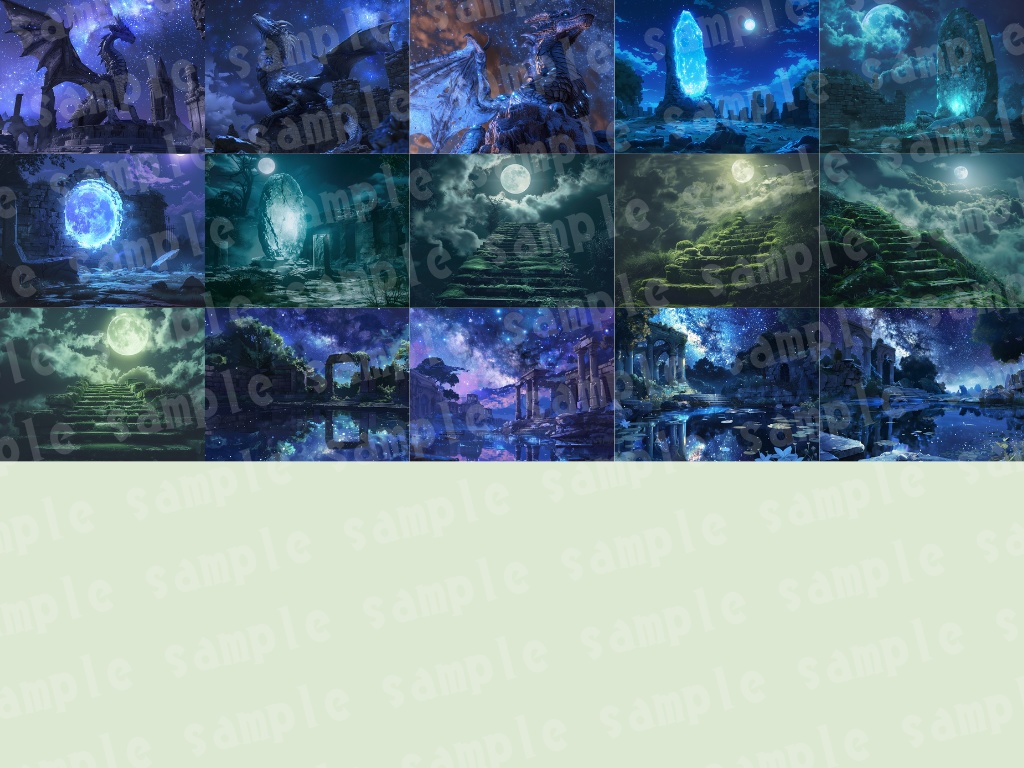 🌙【幻想遺跡背景パック|星空×魔法×夜景】40枚セット