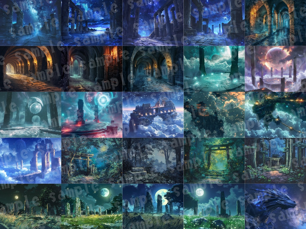 🌙【幻想遺跡背景パック|星空×魔法×夜景】40枚セット