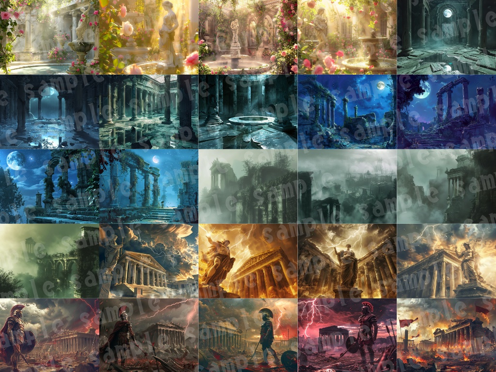 🏛【ローマ神話背景素材パック|荘厳×神殿×ファンタジー】80枚セット
