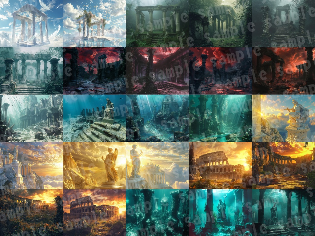 🏛【ローマ神話背景素材パック|荘厳×神殿×ファンタジー】80枚セット