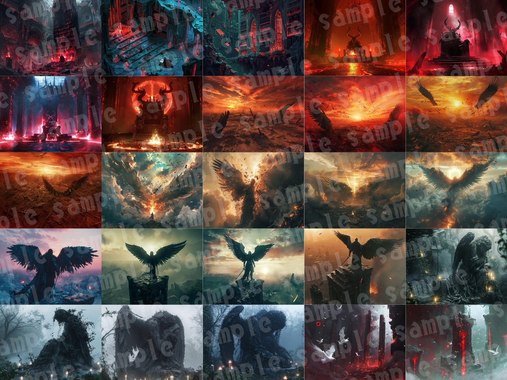 😈【悪魔背景素材パック|堕天×儀式×ダークファンタジー】80枚セット