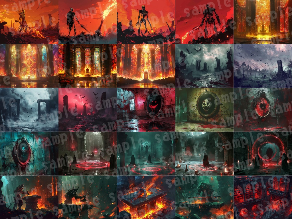 😈【悪魔背景素材パック|堕天×儀式×ダークファンタジー】80枚セット