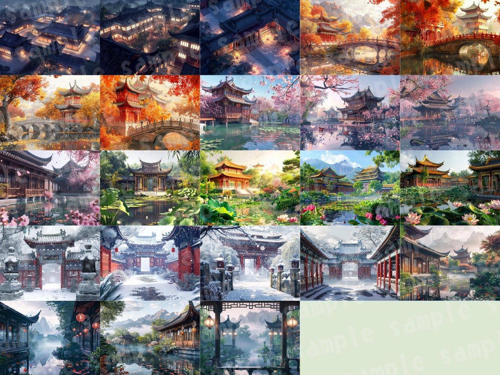 🀄【中華幻想背景素材パック|古代宮殿×ファンタジー】73枚セット