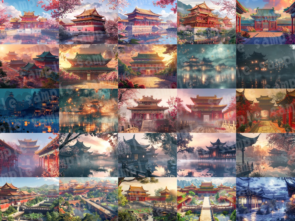 🀄【中華幻想背景素材パック|古代宮殿×ファンタジー】73枚セット