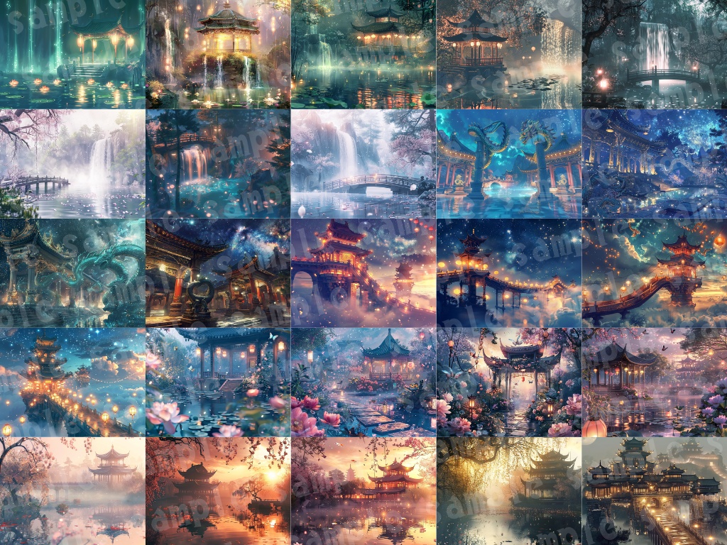 🀄【中華幻想背景素材パック|古代宮殿×ファンタジー】73枚セット