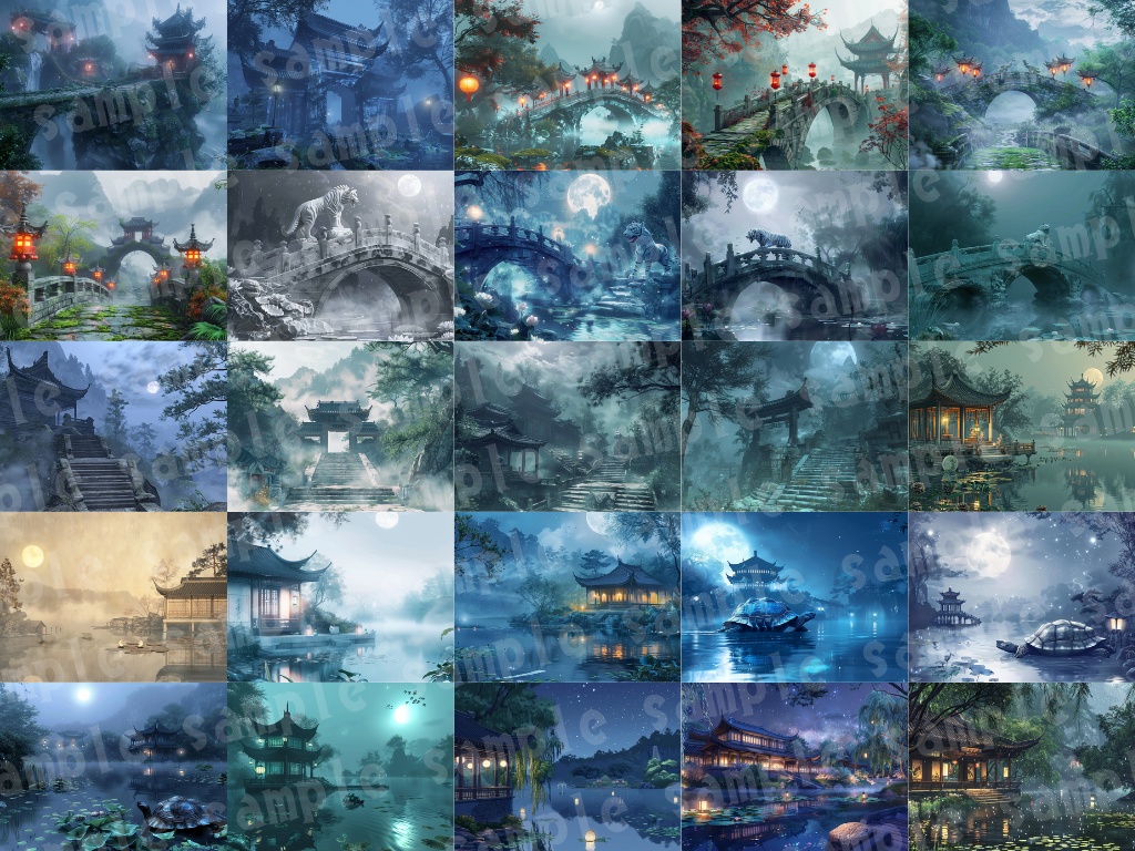 🀄【中華幻想背景素材パック|霊獣×古代宮殿×ファンタジー】80枚セット