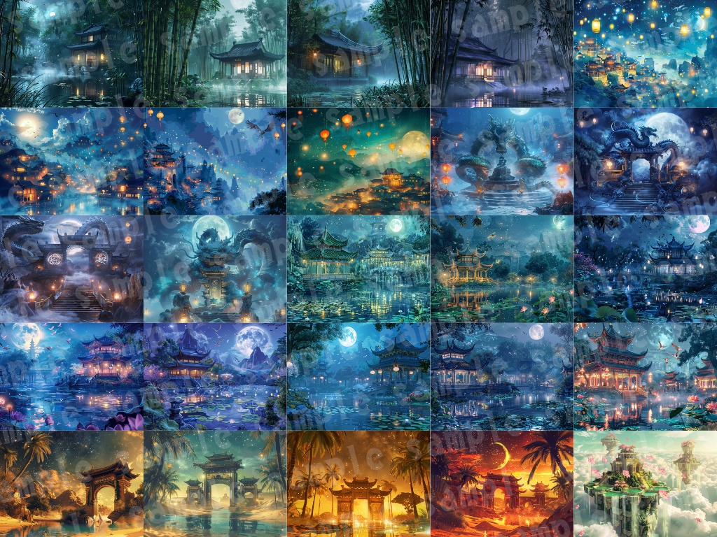 🀄【中華幻想背景素材パック|霊獣×ファンタジー】80枚セット