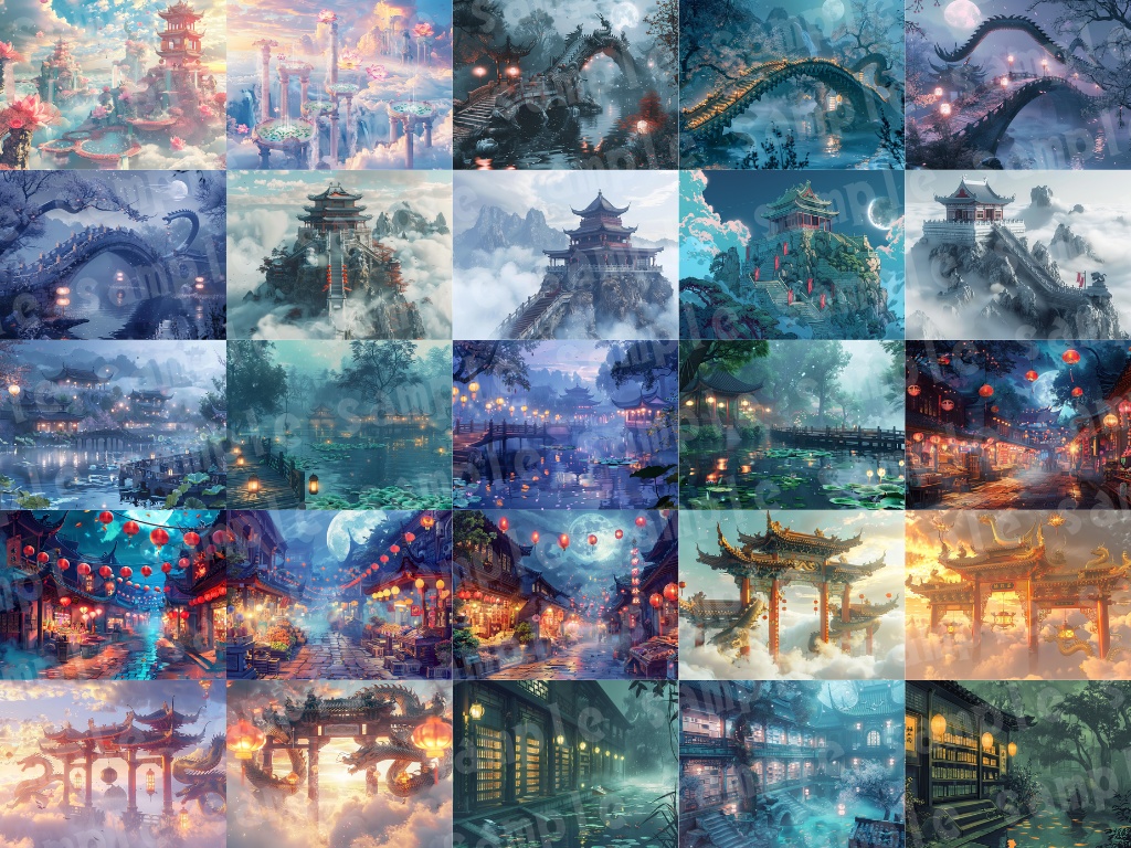 🀄【中華幻想背景素材パック|霊獣×ファンタジー】80枚セット