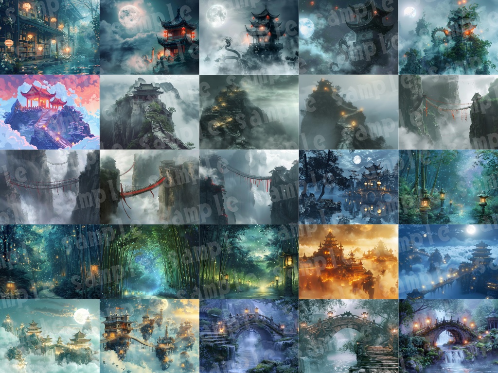 🀄【中華幻想背景素材パック|霊獣×ファンタジー】80枚セット