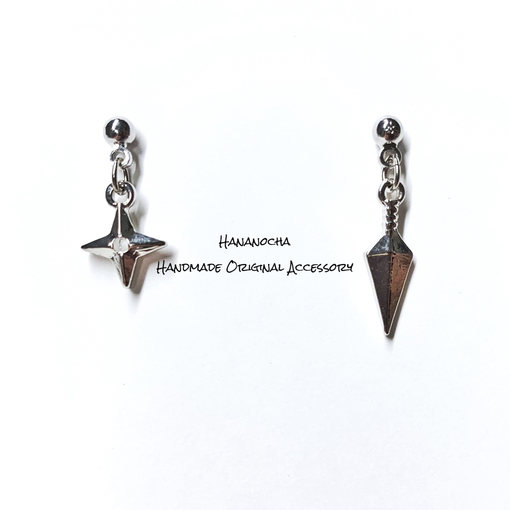 ミニチュア《 遊び心溢れる ✤ 手裏剣とクナイ 》シルバー|ブラック|ピアス|イヤリング