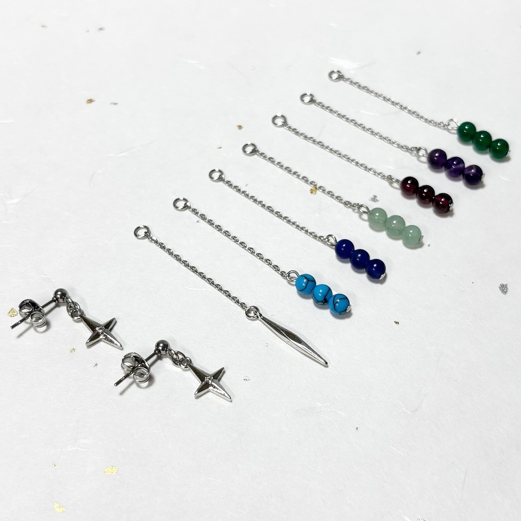 ミニチュア《 遊び心溢れる ✤ 忍具とお団子風 》シルバー|天然石|ピアス|イヤリング