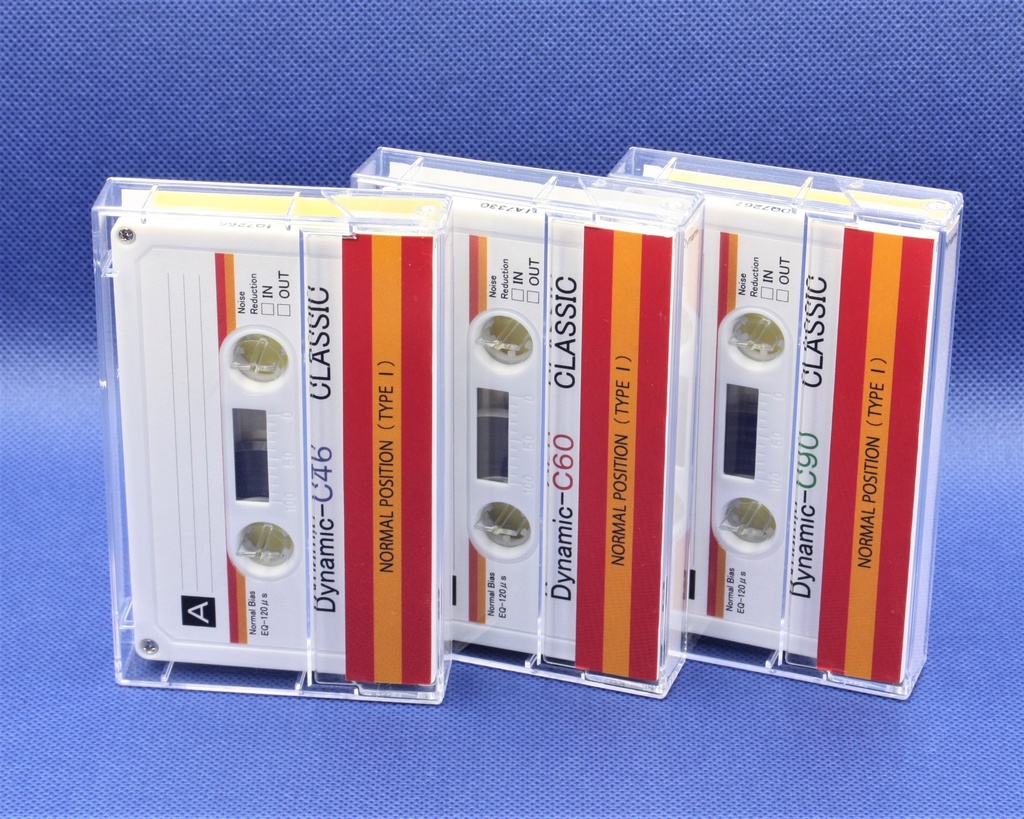 C90・Dynamic<白ハーフ+赤ストライプ>レトロ調デザインのカセットテープ