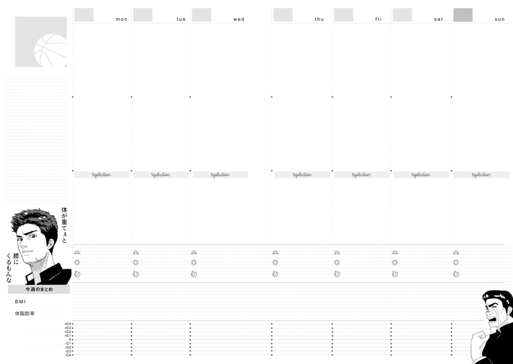 SDキャラが煽ったり励ましたりする体重管理手帳(フリーウィークリー)