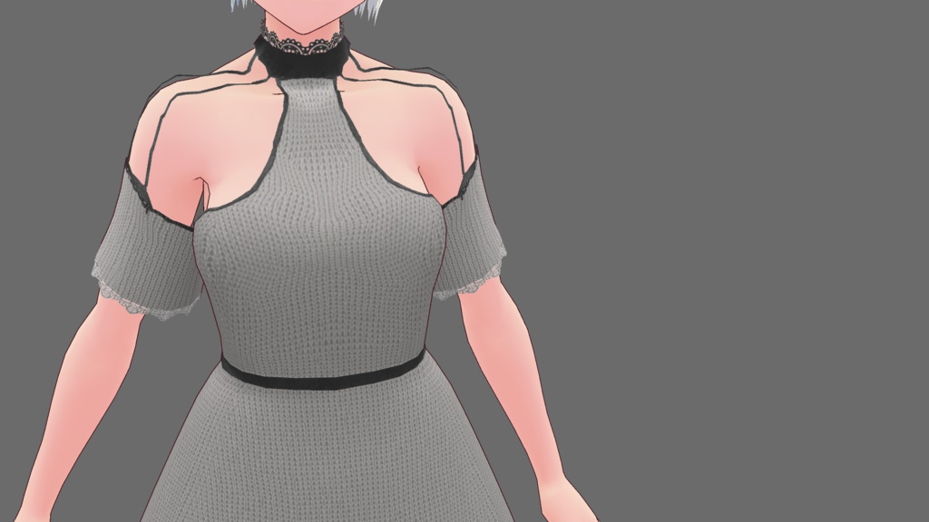 VRoid用テクスチャ グレーニットワンピース+ビニールサンダル セット