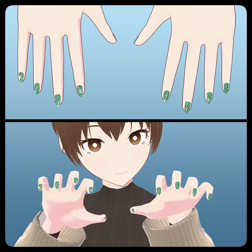 【VRoid向けテクスチャ】ゆる着カーディガン+金継ぎネイル