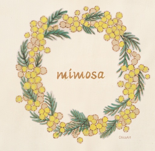 『焼き絵』エコバッグ ミモザ