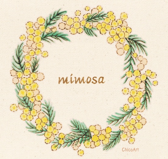 『焼き絵』トートバッグ(S,M,L) ミモザ