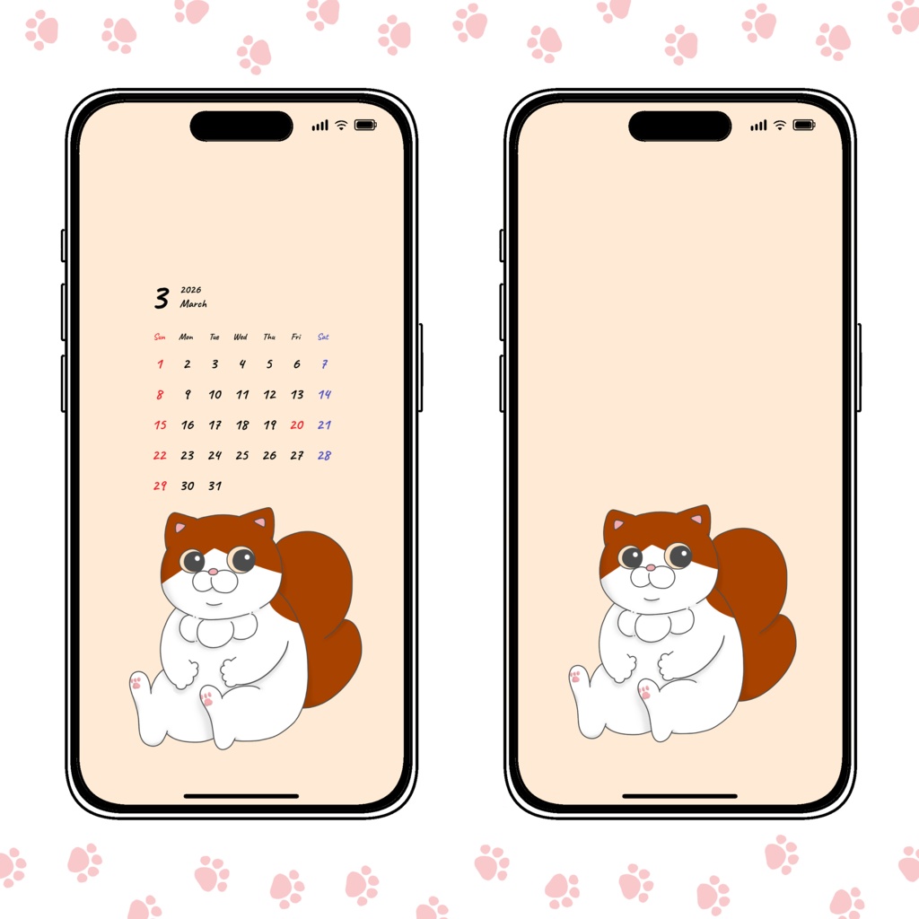 猫の「ココ」スマホ壁紙3月カレンダー